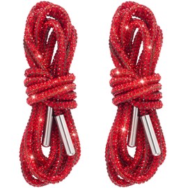 2pcs Glitter Rhinestone String, Sparkly Crystal Hoodie Drawstring, Bling Round Rhinestones Rope Replacement for Hoodies Sweatpants Shorts Shoes Bags Accessories- Red