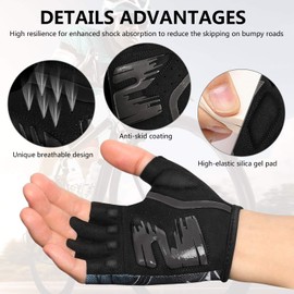 LOHOTEK Cycling-Gloves Fingerless-Breathable Bike-Gloves MTB Motorcycle - Outdoor Gel Padded Sports Gloves for men Women Anti-Slip-Shock-Absorbing (Black, M)
