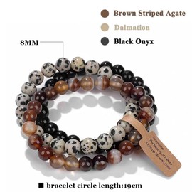 WEIZAIJY 3 PCS Healing Crystal Bracelets for Women 8mm Natural Stone Beaded Stretch Bracelet Amethyst Jewelry Gifts (Brown Striped Agate&Dalmation&Black Onyx)