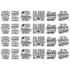 Captive Decals Christmas Wine Quotes 24 pcs 1" Black Fused Glass Decals