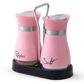Salt and Pepper Shakers Set, Stainless Steel with Glass Bottle for Table, RV, Camp, BBQ, Set of 2, Pink