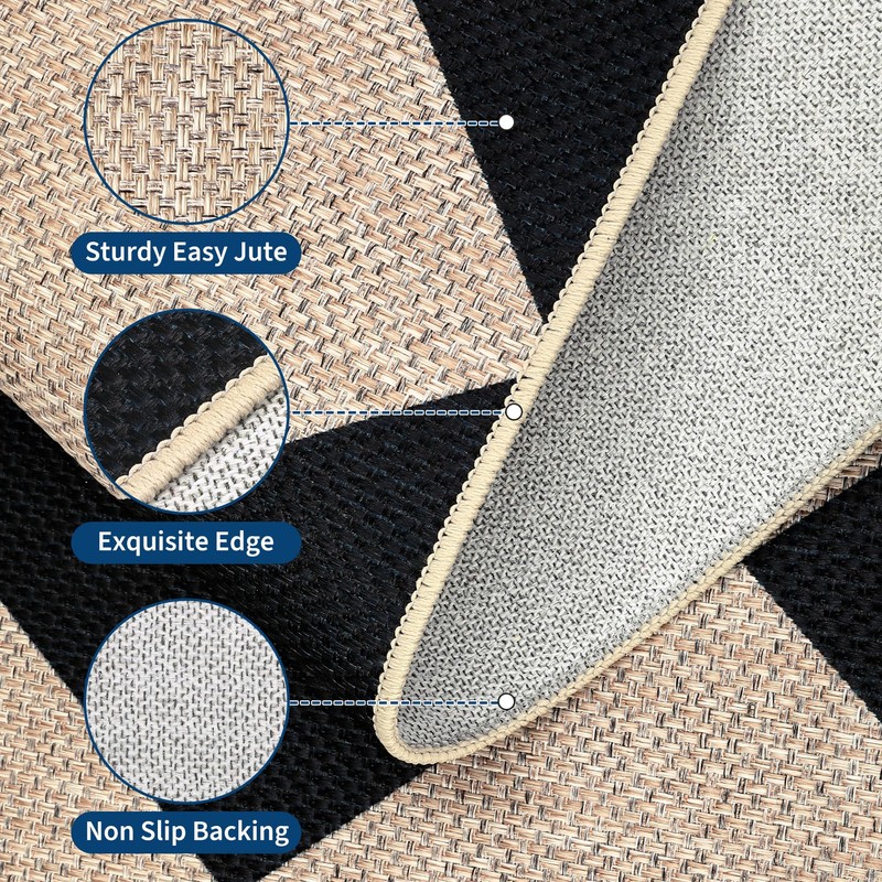 GarveeHome Checkered Easy Jute 3x5 Entryway Rug Machine Washable