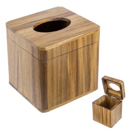 MyGift Premium Acacia Solid Wood Square Tissue Box Holder with Hinged Magnetic Lid, Decorative Rustic Farmhouse Wooden Cube Cover Facial Tissues Dispenser