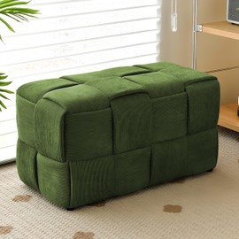 Cmishe Ottoman Foot Rest Soft and Comfortable Ottoman Square Corduroy Woven Design Sofa Stool (Green-L)