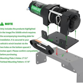 TYT 3500 lb ATV Winch, 12V DC Electric Winch with Wireless Remote and Wired Switch, 7/32"x 30FT Synthetic Winch Rope with Fairlead and Winch Mounting Plate