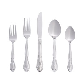 RiverRidge 5417-843-F Rose 46 Piece Monogrammed Flatware Set, Letter F, No size, Silver