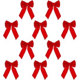 10 Pack Red Velvet Christmas Wreath Bows 9" W X 13" L - Holiday Bows Christmas Decorations - Holiday Decor for Outdoor or Indoor Use - Ideal for Christmas Garland, Large Gifts and Parties