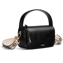 Vulkitty Small Handbag for Women Vegan Leather Top Handle Bag with a Wide Strap for Shoulder or Crossbody Wear, Black