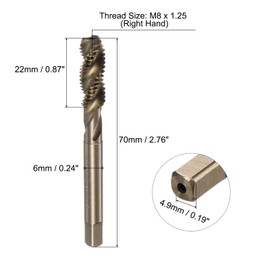 sourcing map Metric Spiral Flute Thread Taps, M8 x 1.25 H2 Screw Threading Tap, Machine Tapping Tools for Machinist Repair (M35 Cobalt High Speed Steel (HSS-CO), Uncoated)