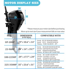 Outboard Motor Cover 600D Water Resistant Oxford Fabric, Boat Motor Cover Universal Size, Motor Hood Cover Fits 25-90HP Black