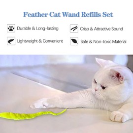 Feather Teaser Cat Toy, KELIFANG 7PCS Replacement Cat Teaser Wand Refills Set, Interactive Flying Feather Cat Catcher Toys with Bells, Fun Exercise Playing for Kitten or Cats