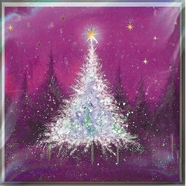 Box of 12 Artistic Christmas Cards (MED-XMLA0009) - Attractive Cards From Medici - Christmas Sparkle, Purple and Blue Trees - 12 Cards, 6 Each of 2 Designs