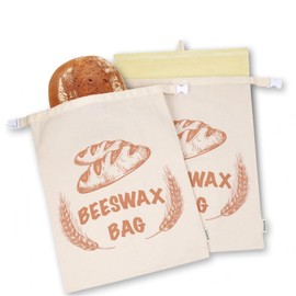 BERBAM 2-Pack XL Reusable Bread Bags For Homemade Bread With Removable Cotton Beeswax Lining, 13x17 Inches Ideal Bag For Home Baking