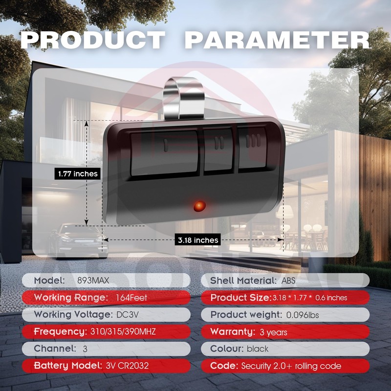 3 for LiftMaster Chamberlain Craftsman Garage Door Opener Remote, 893MAX