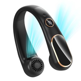 Koonie - Ventilador de cuello recargable, ventilador portátil personal con pilas, manos libres, ventilador USB para interior y exterior, ancho ajustable, visualización digital, tiempo de trabajo de 4