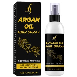 HerStyler Argan Oil Hair Spray - Heat Protectant Spray for Women - Anti Frizz, Detangling, Shine - Contains Coconut Oil, Castor, Argan Oil, Olive - 6.76 Oz - 1 Pack