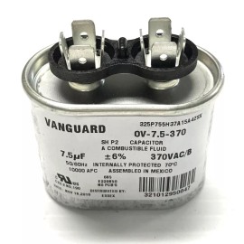 Vanguard OV-7.5-370 Oval Run Capacitor, 370 VAC, 7.5 µF, 50-60Hz, 10,000AFC 70°C