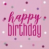 Glitz Pink & Silver Happy Birthday Luncheon Napkins (16cm) -