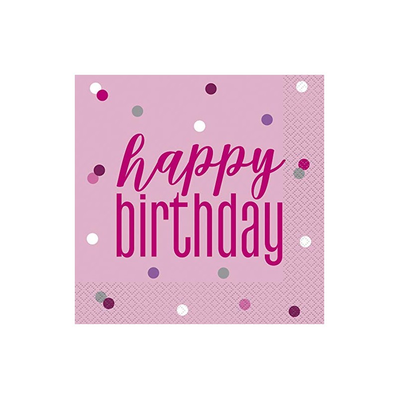 Glitz Pink & Silver Happy Birthday Luncheon Napkins (16cm) -