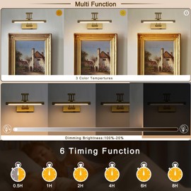 yumcrelect Battery Operated Picture Light with Remote,Wireless Gallery Lights Brass 12in Rechargeable Display Light with Flexible Swing Arm,Dimmable Wall Sconce for Artwork on Wall