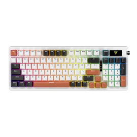 HUO JI 96% Wireless Mechanical Keyboard, Hot Swappable Gasket Mount with Pre-Lubed Red Switches, Bluetooth/2.4GHz/USB-C Tri-Mode, RGB Backlit, PBT Keycaps, 4000mAh Battery for Gaming (White & Orange)