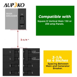 Aupoko Generator Interlock Kit Compatible with Square D Vertical 150 and 200 AMP Panels, 3 1/4 to 4 Inch Spacing between main and generator breaker, for Safe Usage of Portable Power During Outage
