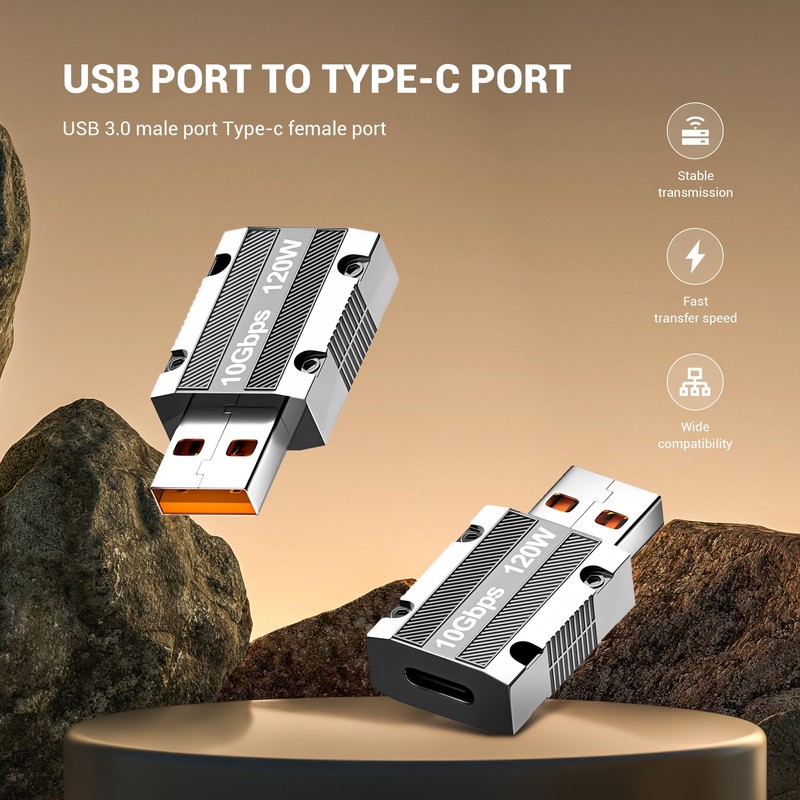 YIMATEECO 120 W Lightning Adapter USB-A to Type-C Adapter Grey