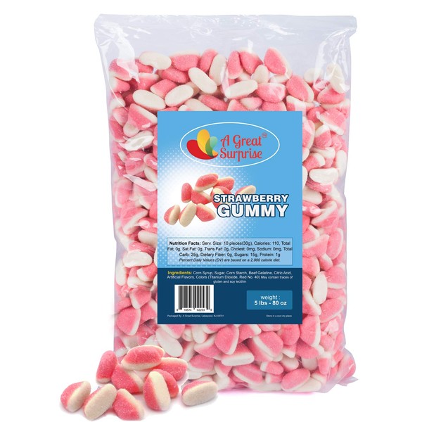 Gummy Candy - Strawberry Candy - Pink Candy - Strawberry Puffs Candy - 5 Pounds