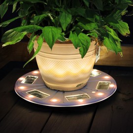 Gama Sonic 15" Illuminated Plant Stand for Outdoor, Solar Power, White Base for Exterior Potted Plants, Entryway, Pathway, Landscape Planter Lighting (78i50265)