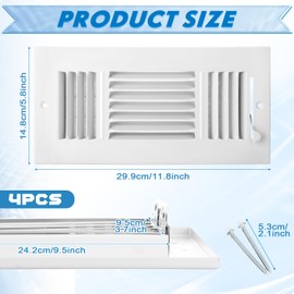 Wesiti 4 Pcs 10 x 4 Inch Ceiling Vent Covers for Home Ceiling Sidewall and Ceiling Vent Register 3 Way Vents for Sidewall Solid Steel Manual Adjuster Air Home Bathroom Toilet Office (White)