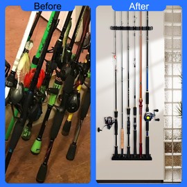 Fishing Rod Holders Wall-Mounted 1 Pair, Simple Deluxe Fishing Pole Holder & Rack Store up to 6 Rods or Combos for Garage & Boat (Vertical, Black)