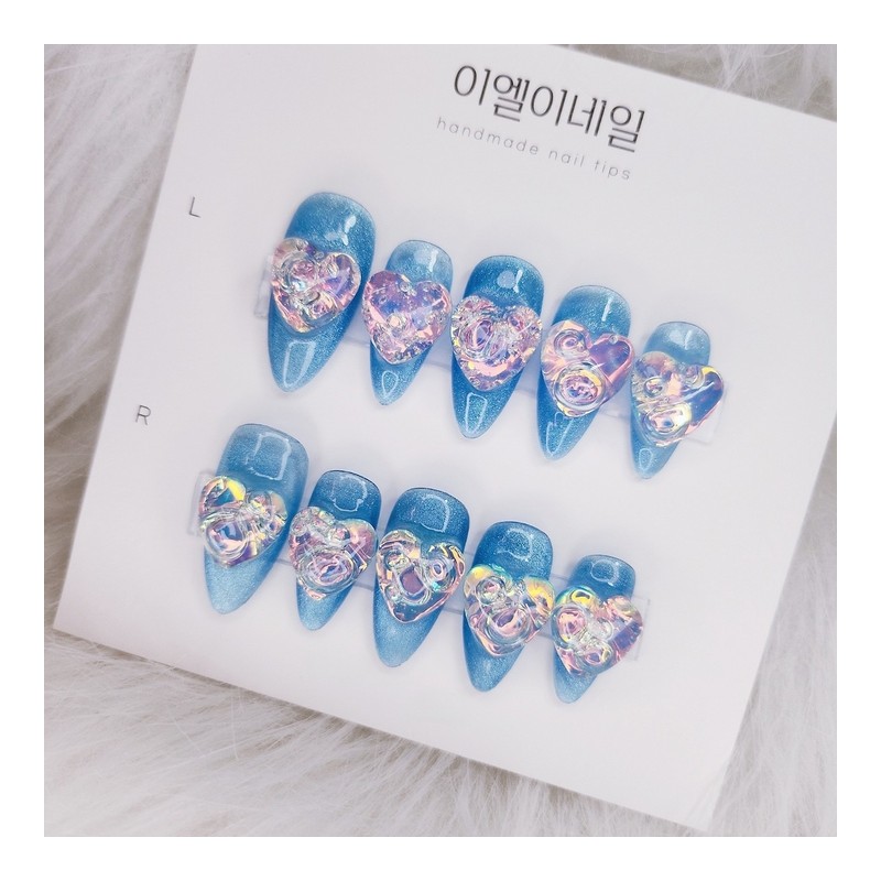 ✨️Popular✨️Bubble Heart Magnetic Gel Nail Tips - Oval / ✨️인기✨️버블하트