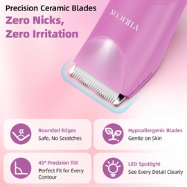 VIKICON Bikini Trimmer for Women - Manscape Pubic Hair Trimmer Women, Waterproof Electric Razor Shaver w/Light for Body Pubic Leg Hair Grooming, No Nick Lady's Intimate Hygiene Shaver - Gifts for Her