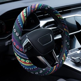 Limsas Boho Steering Wheel Cover Elastic Microfiber for Women, Universal Fit 15 inch Car SUV, Hippie Style Protector Cover, Anti-Slip, Breathable, Absorbing Sweat - 02