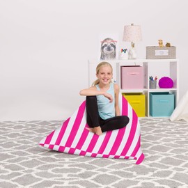 Posh Stuffable Bean Bag Chair, 200L-Large, Canvas Stripes Pink and White