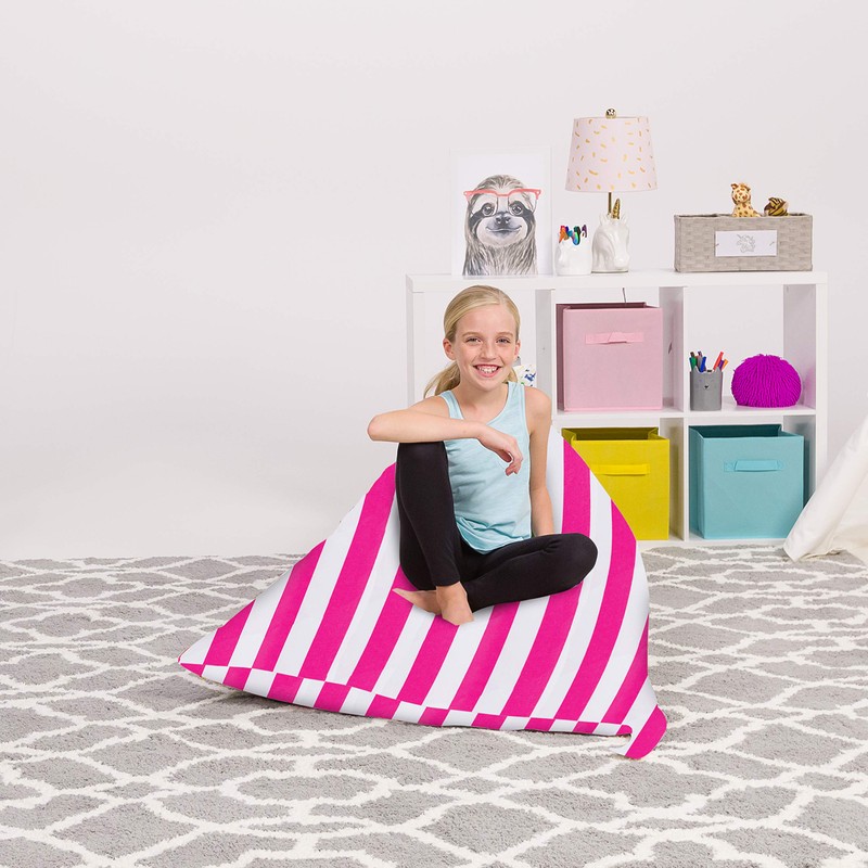 Posh Stuffable Bean Bag Chair, 200L-Large, Canvas Stripes Pink and