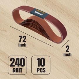 POWERTEC 2 x 72 Inch Sanding Belts, 240 Grit Aluminum Oxide Grinding Belts for Belt Grinder, Wood & Paint Sanding, Metal Polishing, Knife Sharpening, 10PK (111530)
