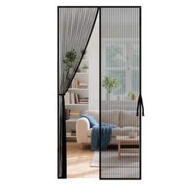 Cascovll Magnetic Screen Door,Heavy Duty Self-Sealing Fly Mesh,with Powerful Magnets & Full Frame Magic Tape No Gap,Lets Fresh Air in (with Stay Open Buckles,90×210cm,Black)