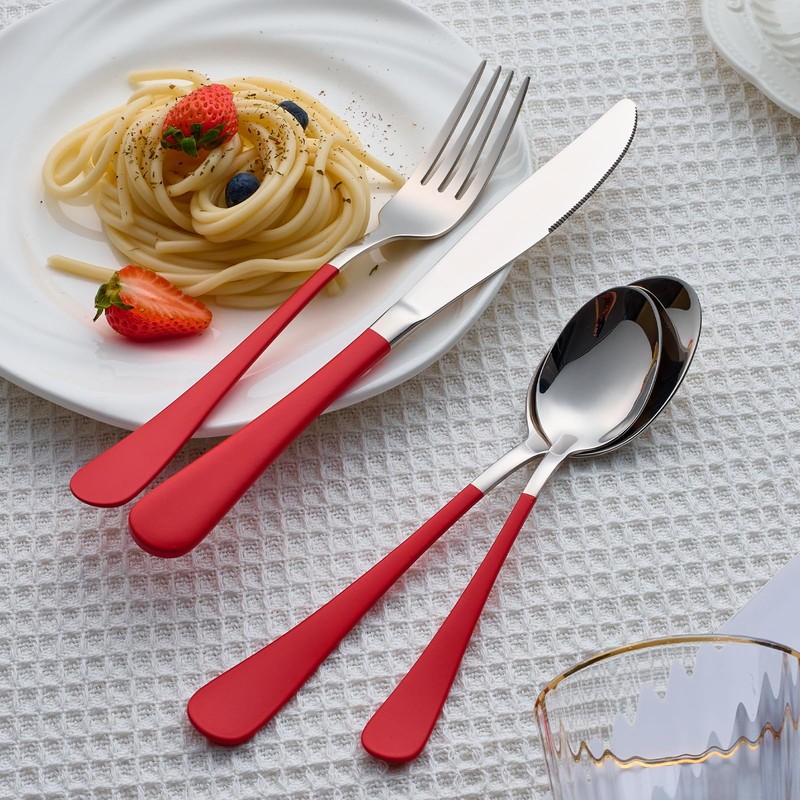 Lekoton 20 Piece Red 18/0 Flatware Utensil Set for 4,
