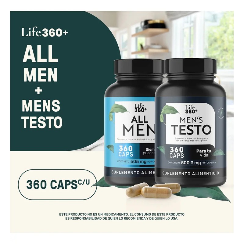 Set de Suplementos Testosterona y Multivitamínico Para Hombre 360 Cápsulas