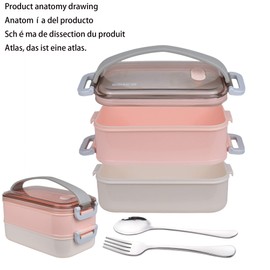 LUNALING Doppeldecker-Lunch box. 1600ml Bento Boxen. Mit Isolierbeutel. Mikrowellengeheizte Brotdosen, Brotdosen für Studenten und Büroangestellte.（Die Tasche ist in der Brotdose）