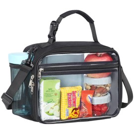 PACKISM Clear Lunch Bag for Boys - Reusable Clear Lunch Box for School with Adjustable Shoulder Strap, Back to School Heavy Duty Transparent Stadium Approved Lunch Snack Bag for Travel Picnic, Black