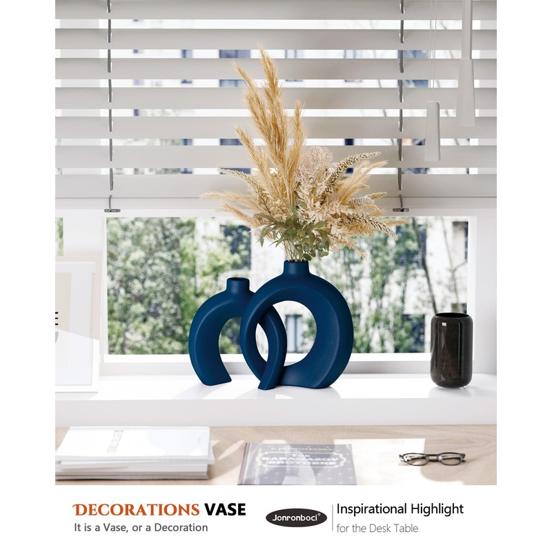 Blue Vase Set of 2 - Donut Navy Vases Home