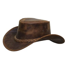 LuxHide Cowboy Western Cow Hide Genuine Leather Handcrafted Top Hat (Large, l) Black
