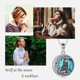 POPLYE Wolf Urn Necklace for Ashes for Women Sterling Silver Celtic Knot Wolf Moon Abalone Shell Cremation Necklace Jewelry for Men Girls (style 7-wolf urn necklace) (abalone shell)