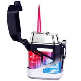 WYZDQYDH Black and White Windproof Flame Adjustable Lighter,Cool,Jet Torch Flame Lighters,Butane Refillable Torch,BBQ Candles Camping (No Butane Fuel)