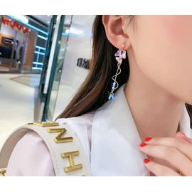 LAKIYOYO Pink Flower Dangle Earrings for Women Cute Pearl Leaf Sakura Leaf Earrings Fairy Statement Summer Refreshing Seaside Idyllic Holiday Earrings…, blue