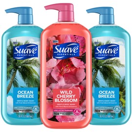 Suave Body Wash Variety Bundle – Ocean Breeze 2-Pack & Wild Cherry Blossom, Gentle & Moisturizing Body Washes with Vitamin E, 30 Oz Ea (3 Piece Set)
