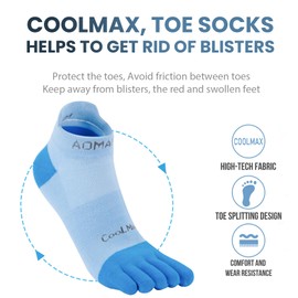 aomagic Toe Socks for Men and Women - Athletic Runing Toe Separation Socks Ankle - Soft and Comfortable - Blue (3 Pairs) - Large