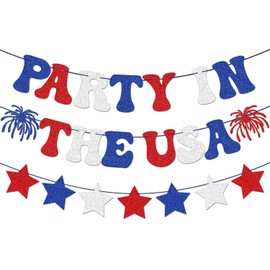 Party in the USA Banner Red White Blue Independence Day Decoration 4th of July America's Birthday Banner for 4th of July Decoration Memorial Veterans Day Home Yard Party Decorations Supplies
